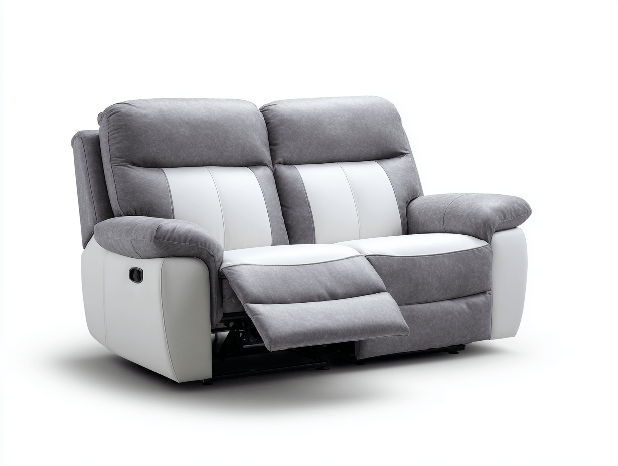 Canapé relaxation 2 places tissu bicolore gris et blanc 160×95 cm – style moderne inclinable-Shelterano