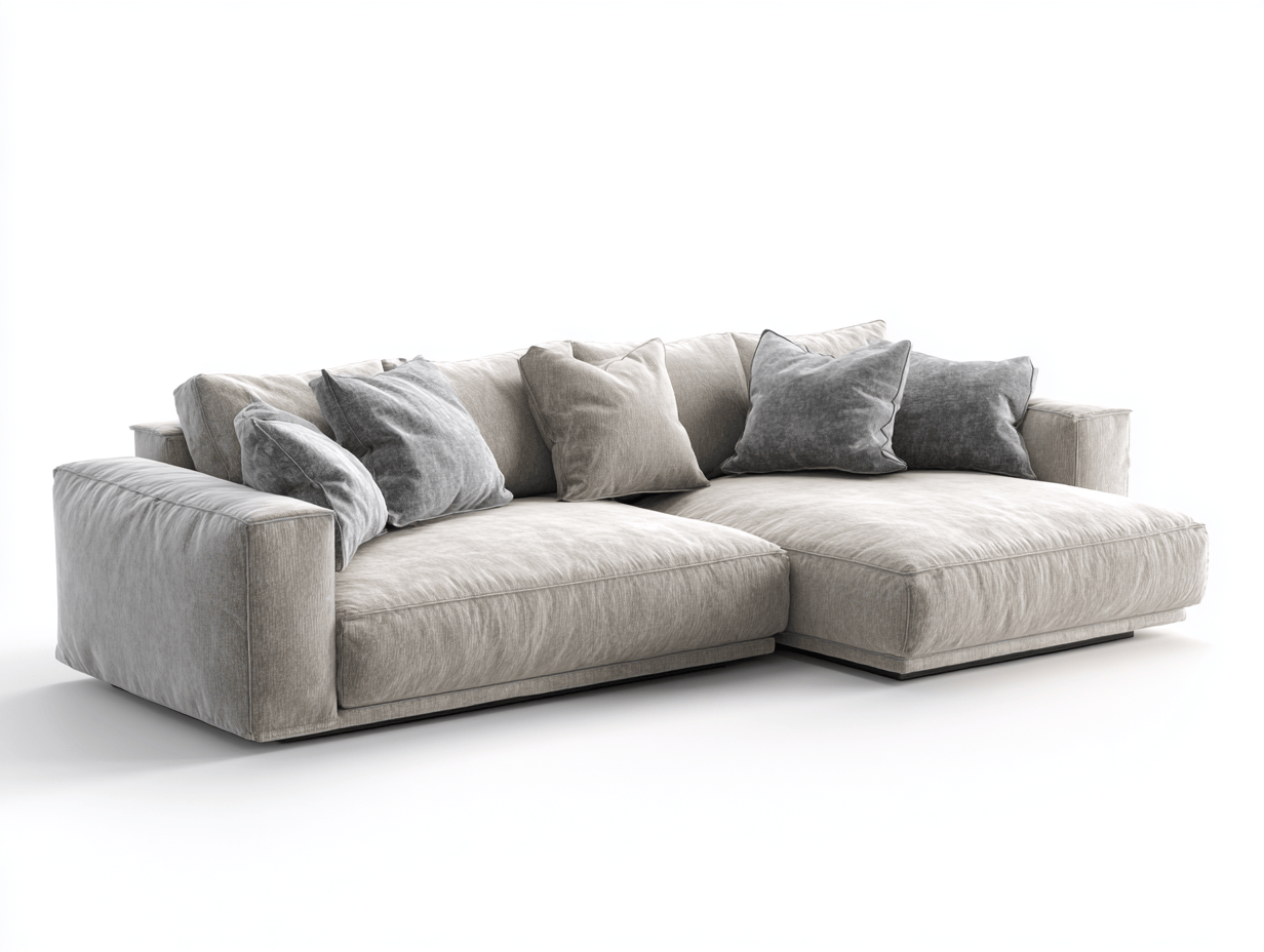 Canapé d’angle en tissu 285×165 cm – gris/beige – style moderne avec coussins-Shelterano