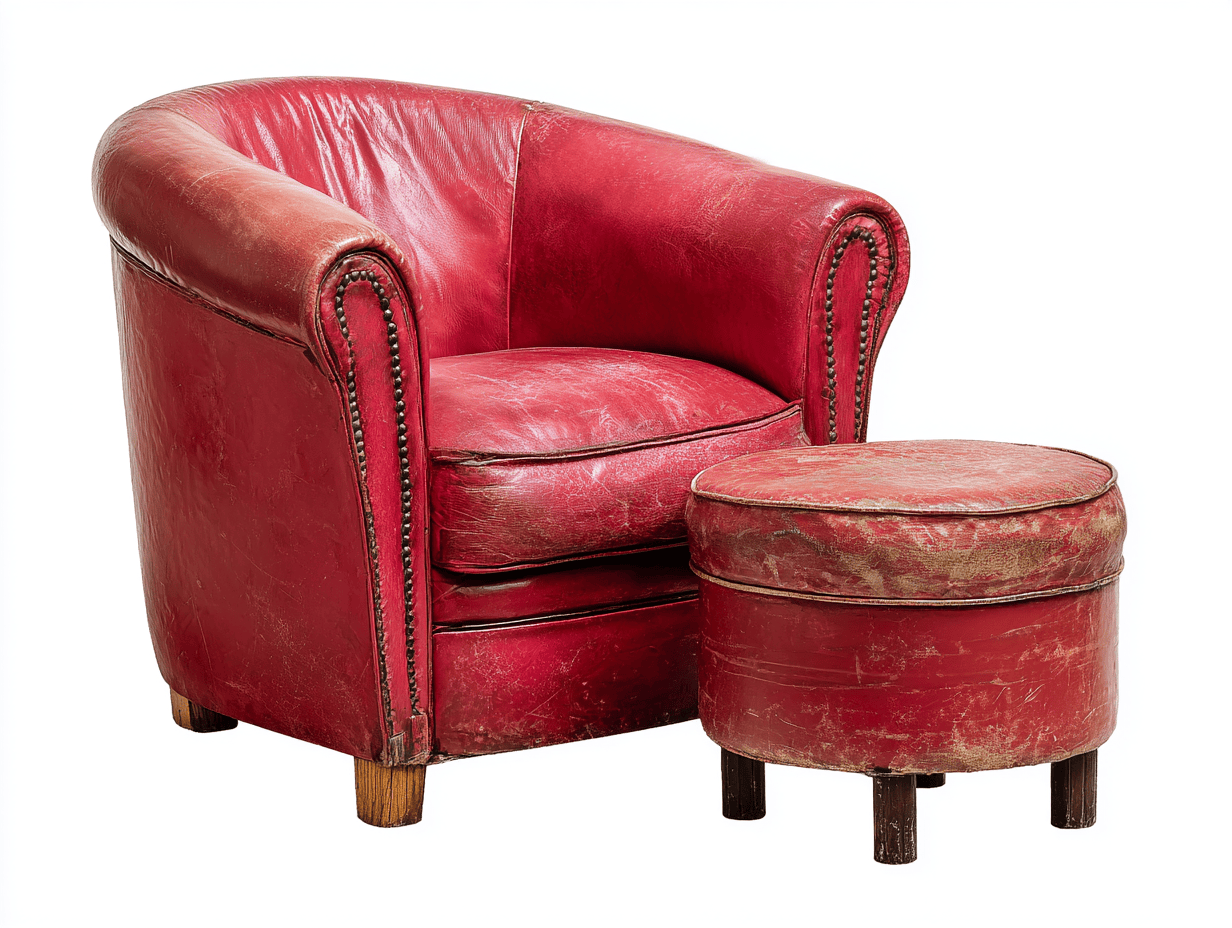 Fauteuil cuir avec repose-pieds 88×80×76 cm – rouge – style club vintage patiné-Shelterano
