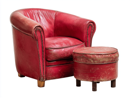 Fauteuil cuir avec repose-pieds 88×80×76 cm – rouge – style club vintage patiné-Shelterano