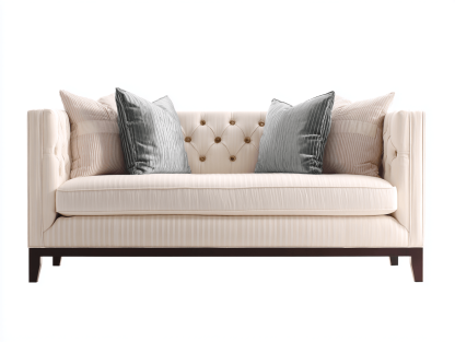 Canapé 2 places tissu 165×85 cm – crème – style capitonné élégant avec coussins décoratifs-Shelterano