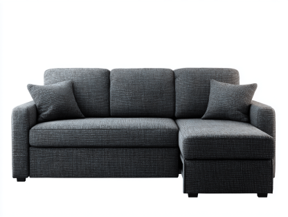 Canapé d’angle – tissu gris foncé 245×160 cm – design moderne avec coussins-Shelterano