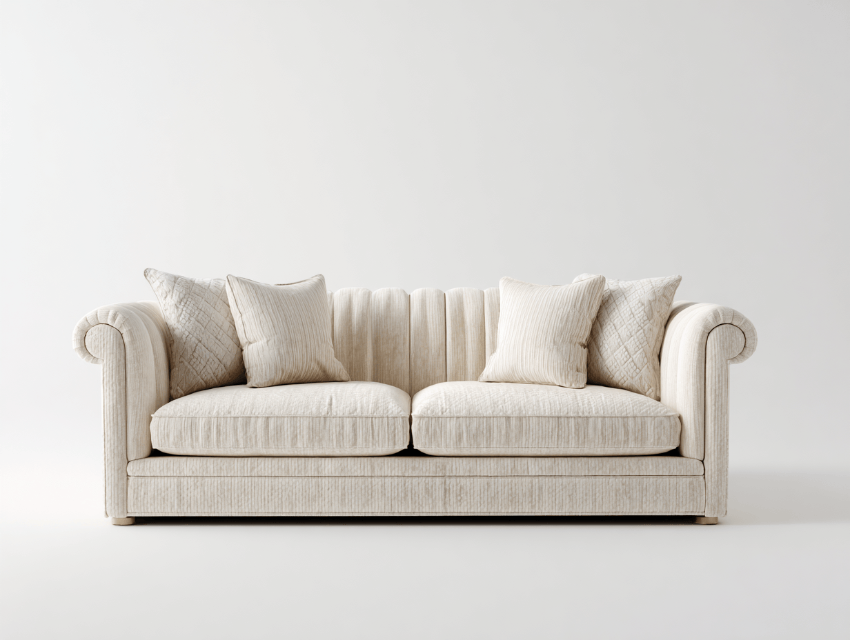 Canapé tissu 215×96 cm – beige clair – style classique avec coussins décoratifs-Shelterano