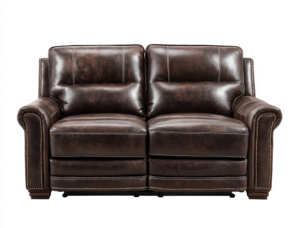 Canapé simili cuir marron foncé 2 places 162×95×100 cm – accoudoirs cloutés – style classique robuste-Shelterano