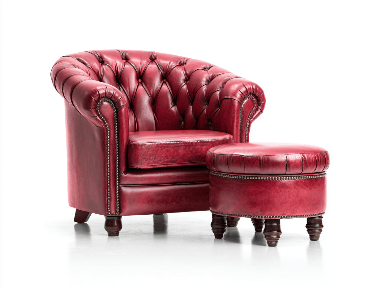 Fauteuil cuir capitonné avec repose-pieds 95×85×80 cm – rouge – style Chesterfield-Shelterano