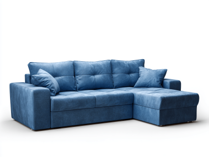 Canapé d’angle – tissu bleu 260×170 cm – design contemporain avec méridienne et coussins-Shelterano