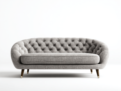 Canapé tissu capitonné 185×90 cm – gris clair – style vintage avec pieds en métal-Shelterano