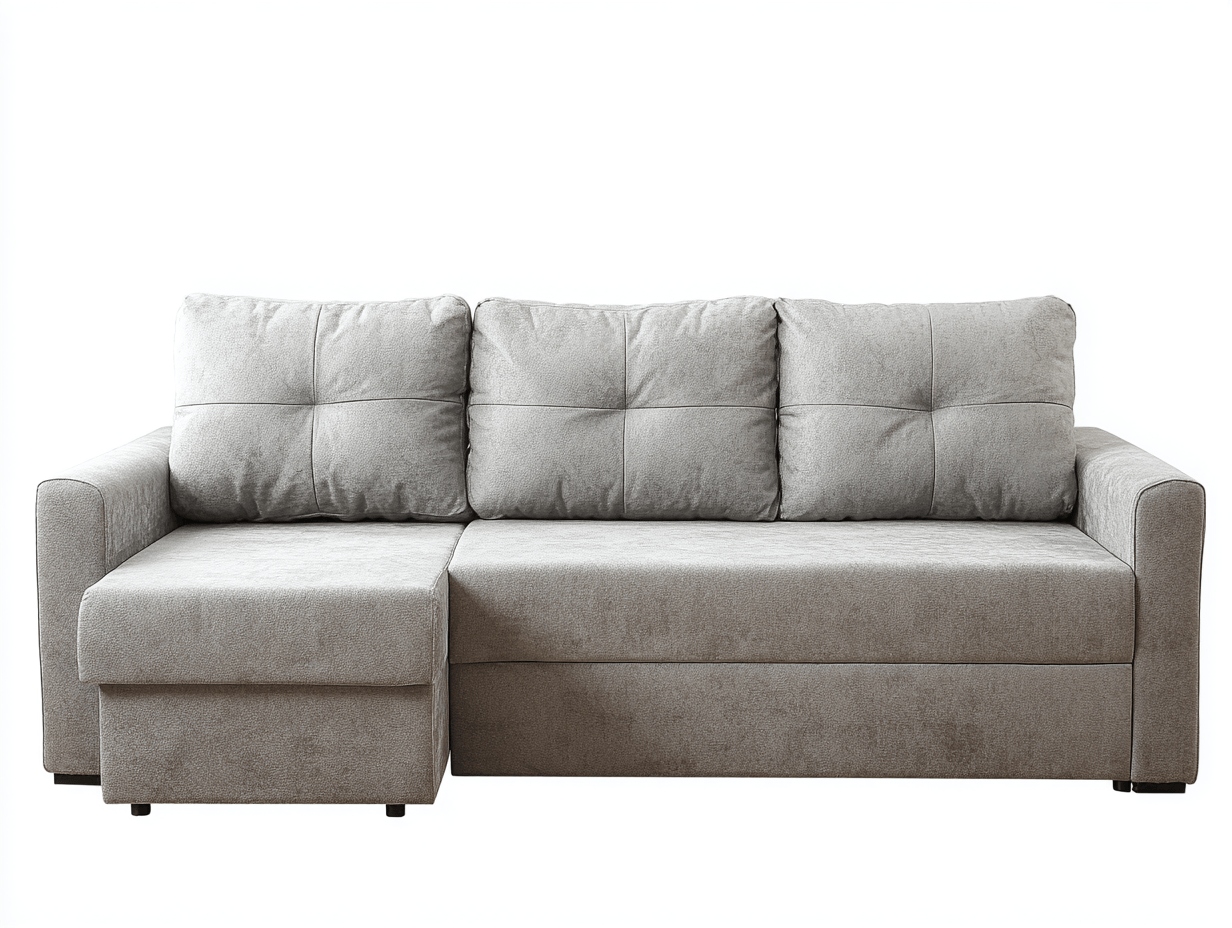 Canapé d’angle en tissu 260×165 cm – gris clair – style moderne avec méridienne et fonction convertible-Shelterano