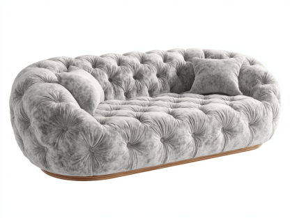 Canapé tissu velours 210×95 cm – gris clair – style capitonné contemporain avec coussins-Shelterano