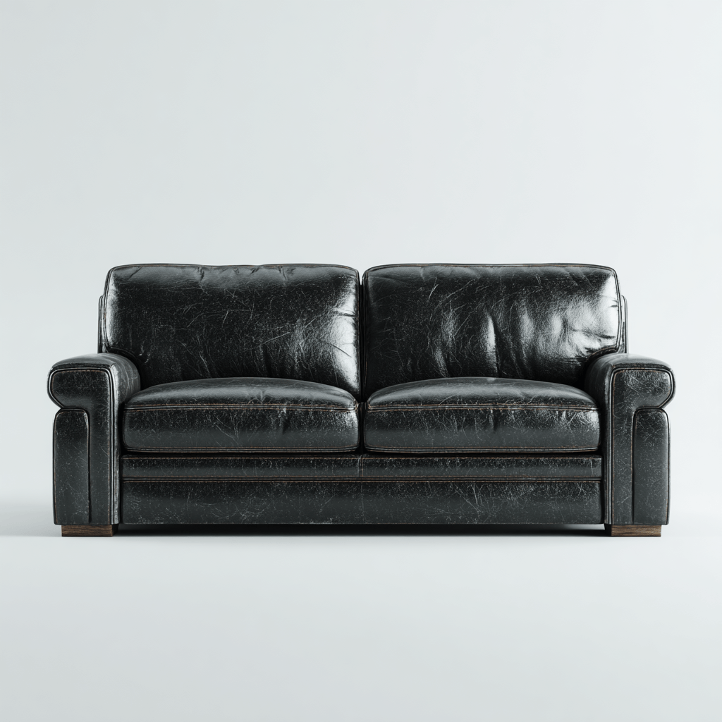 Canapé simili cuir noir vieilli 2 places 170×93×90 cm – accoudoirs droits – style vintage industriel-Shelterano