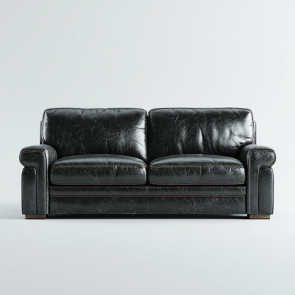 Canapé simili cuir noir vieilli 2 places 170×93×90 cm – accoudoirs droits – style vintage industriel-Shelterano