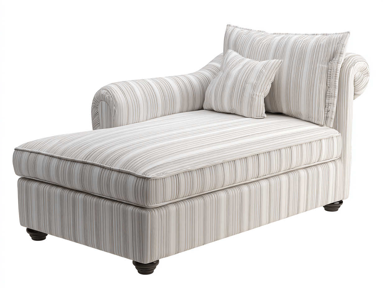 Canapé méridienne tissu 180×85 cm – blanc rayé – style classique avec coussins décoratifs-Shelterano