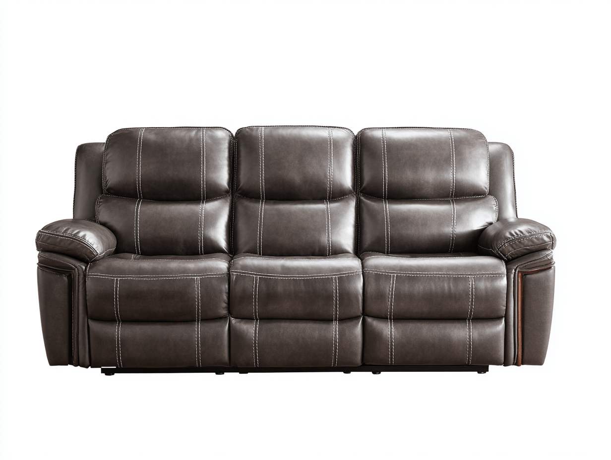 Canapé simili cuir marron 3 places 210×95×100 cm – coutures contrastées – style moderne confortable-Shelterano