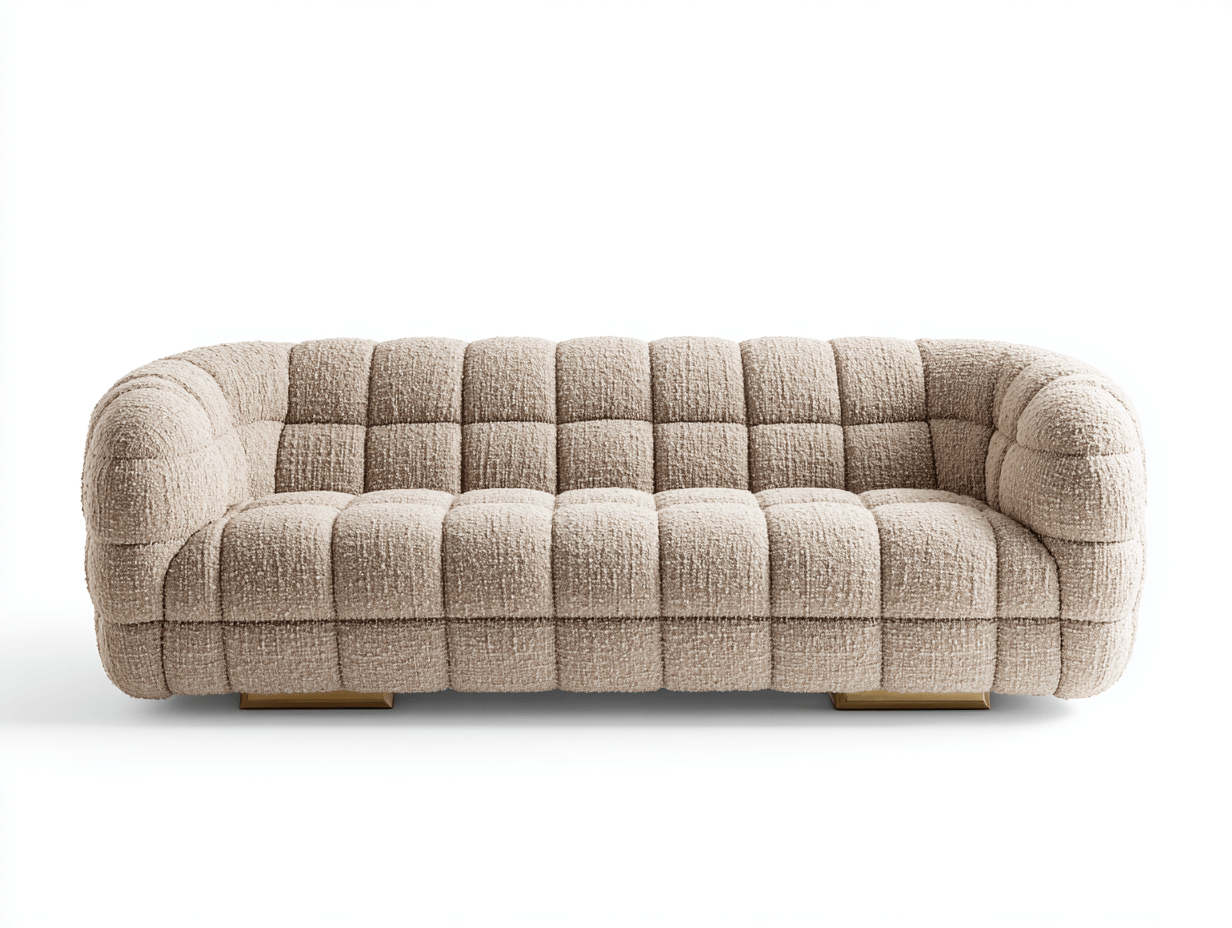 Canapé tissu bouclé 220×95×80 cm – beige – design moderne capitonné-Shelterano