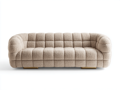 Canapé tissu bouclé 220×95×80 cm – beige – design moderne capitonné-Shelterano