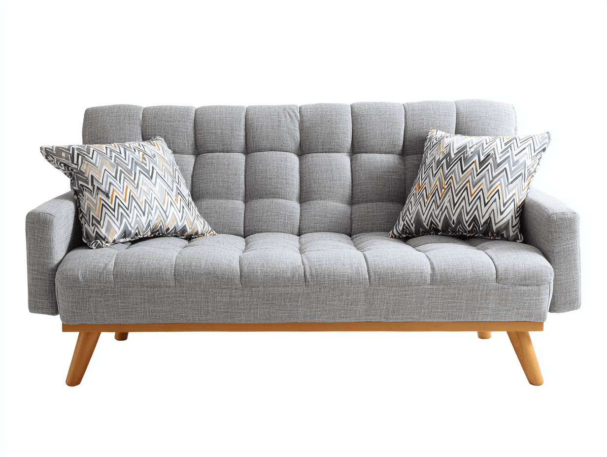 Canapé tissu 175×85 cm – gris clair – style scandinave avec coussins décoratifs-Shelterano