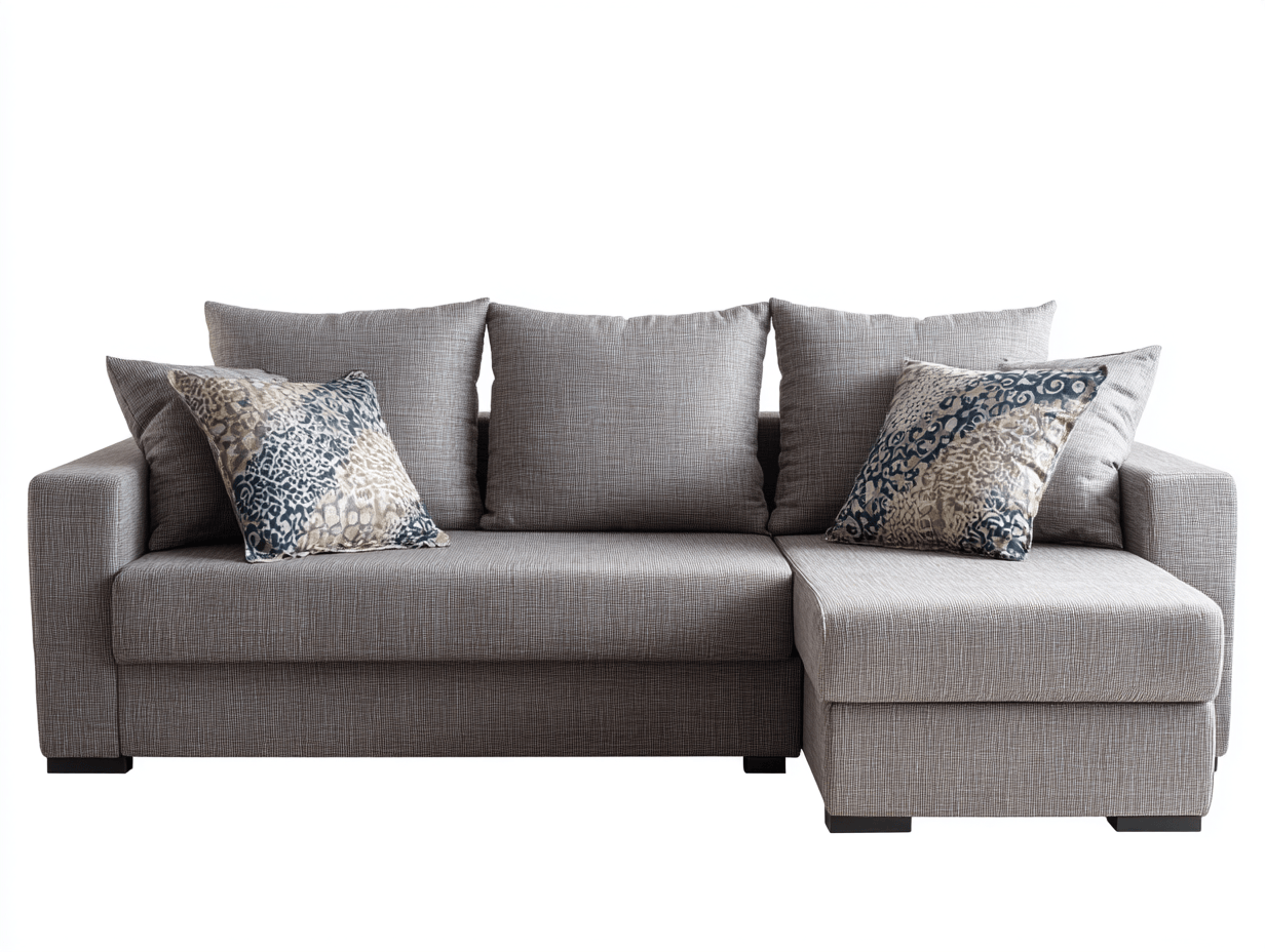 Canapé d’angle en tissu gris 260×165 cm avec méridienne – style moderne avec coussins décoratifs-Shelterano