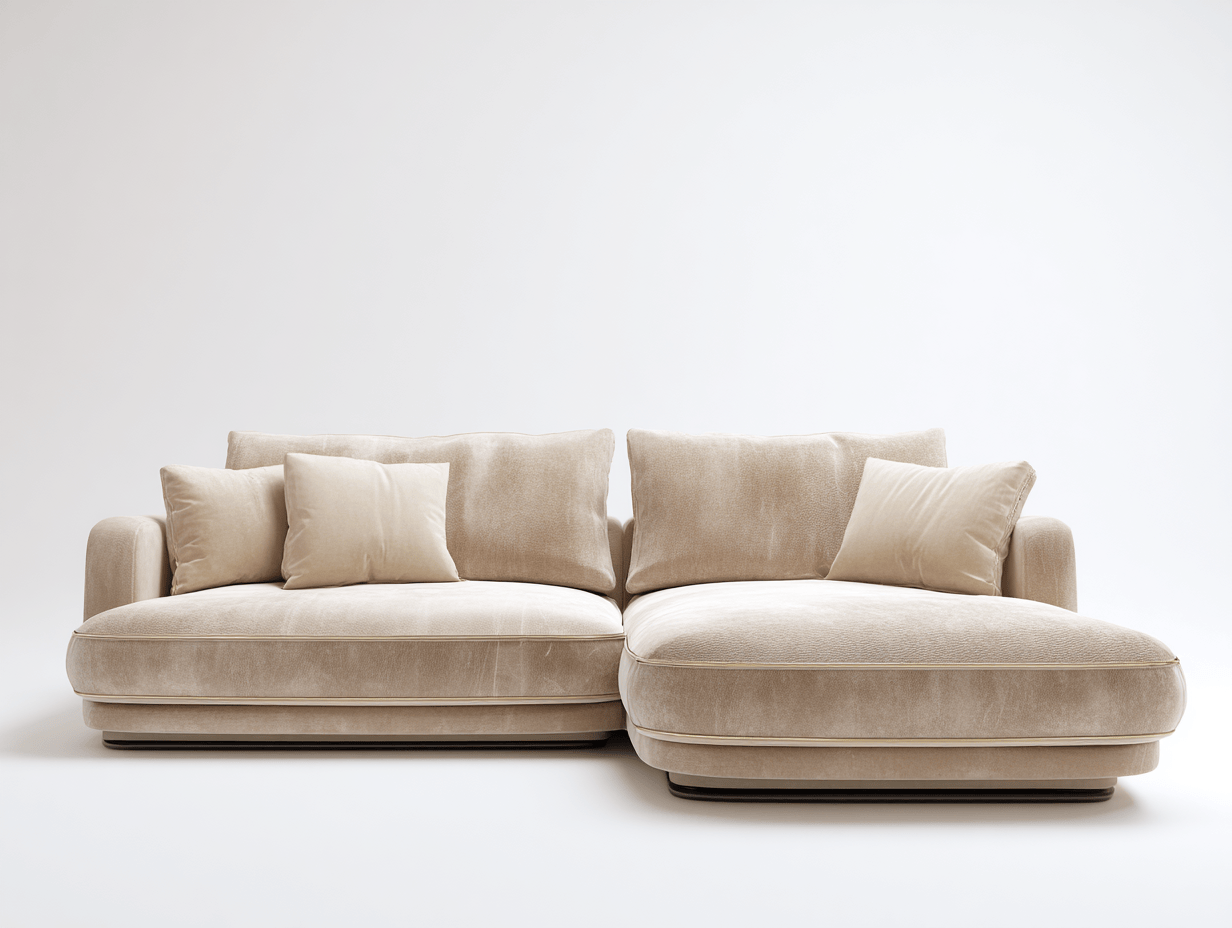 Canapé d’angle en tissu beige 250×165 cm – style moderne arrondi avec coussins décoratifs-Shelterano