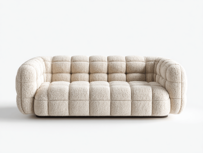 Canapé tissu bouclette 195×92 cm – beige clair – style moderne capitonné-Shelterano