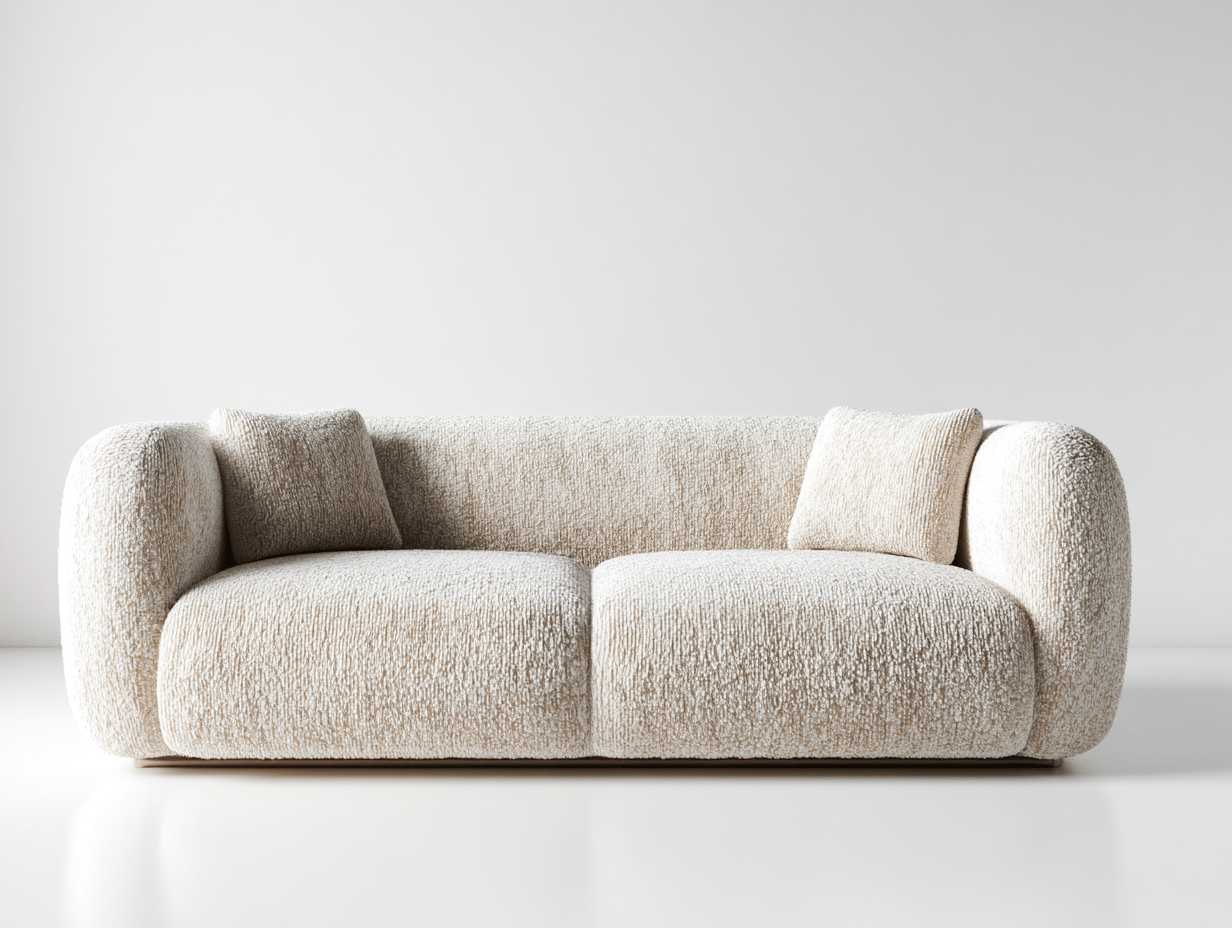 Canapé 3 places tissu bouclette 210×100 cm – beige – design contemporain avec coussins-Shelterano