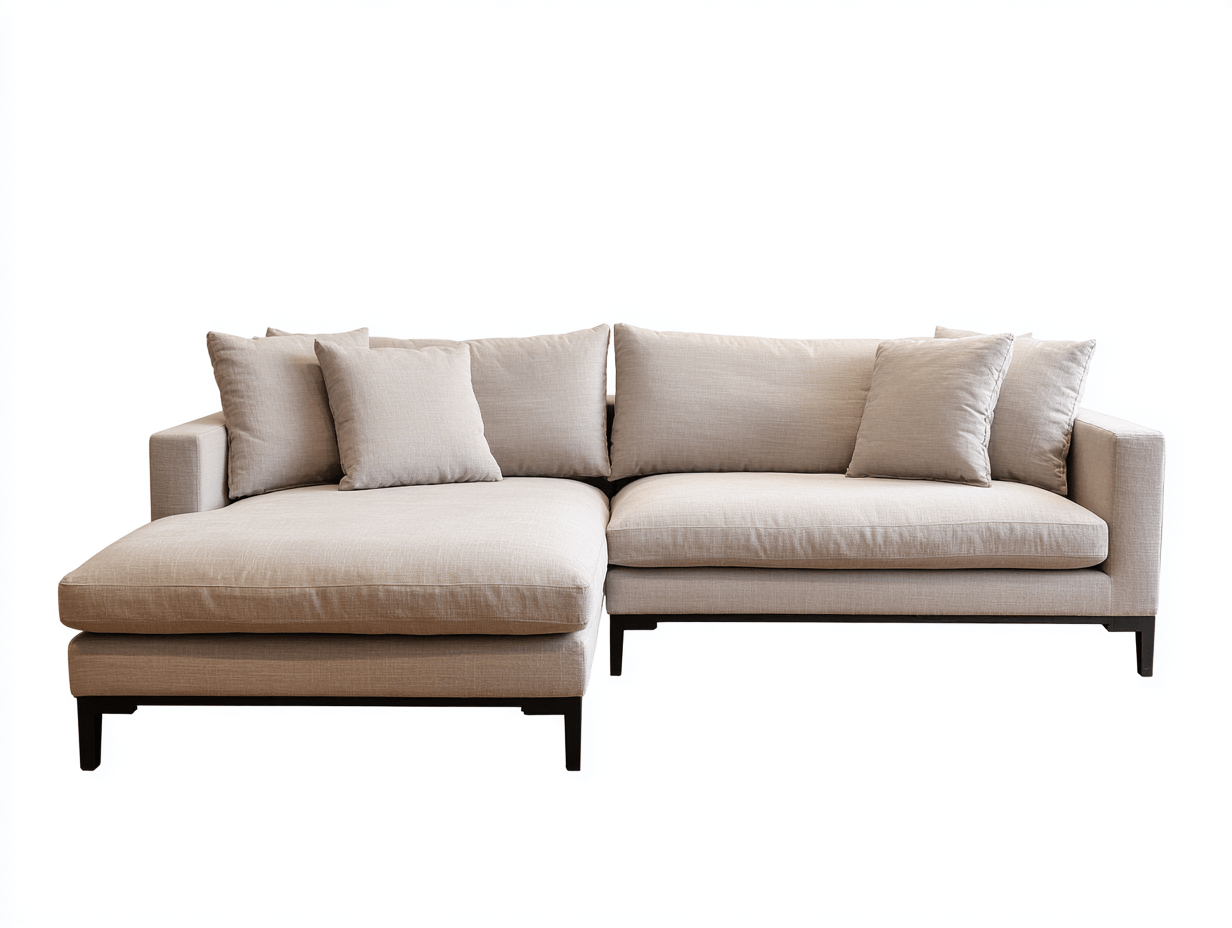 Canapé d’angle en tissu 275×165 cm – beige – avec méridienne et coussins – style contemporain-Shelterano