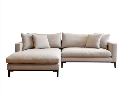 Canapé d’angle en tissu 275×165 cm – beige – avec méridienne et coussins – style contemporain-Shelterano