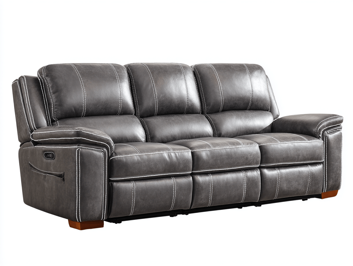 Canapé simili cuir gris 3 places 212×95×100 cm – coutures contrastées – style moderne-Shelterano