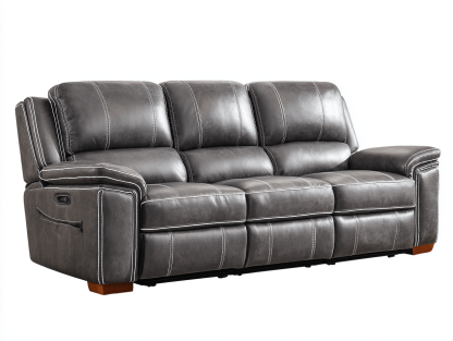 Canapé simili cuir gris 3 places 212×95×100 cm – coutures contrastées – style moderne-Shelterano