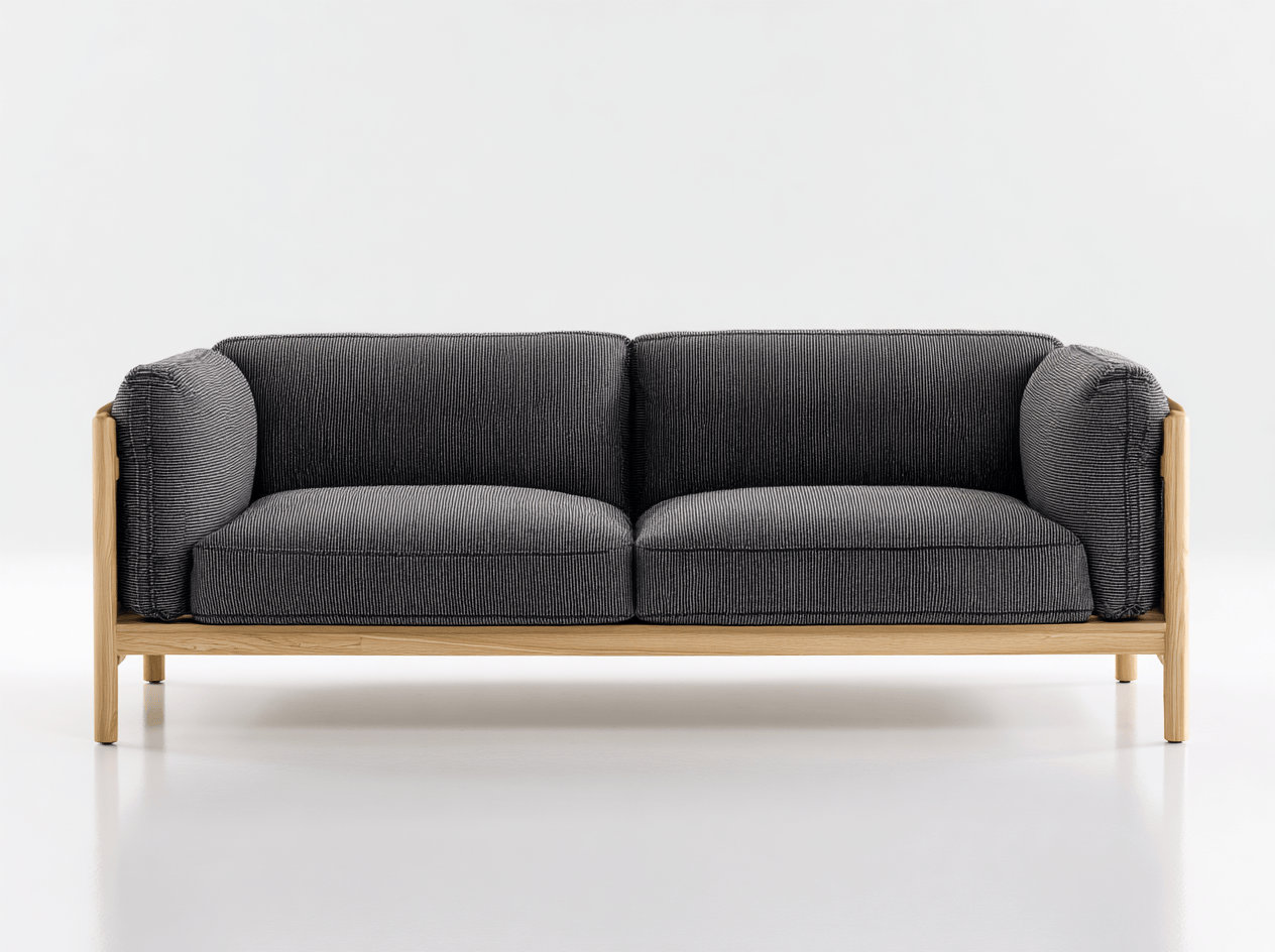 Canapé tissu 2 places 160×85×78 cm – gris foncé – structure en bois clair – style scandinave-Shelterano