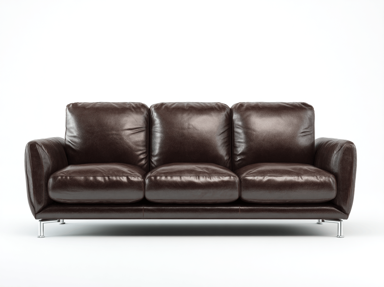 Canapé simili cuir marron foncé 3 places 215×90×86 cm – pieds métal chromé – style moderne confortable-Shelterano