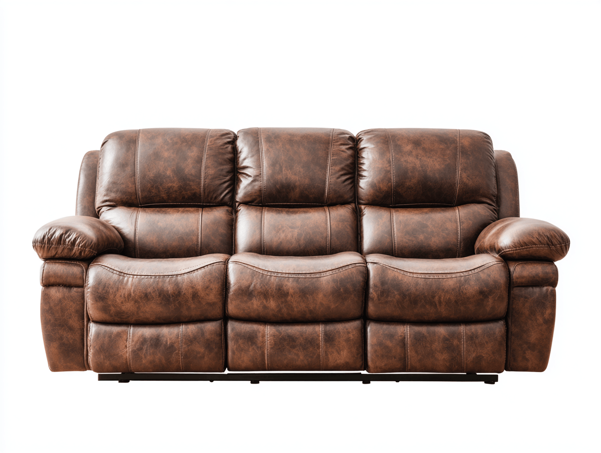 Canapé simili cuir 210×95 cm – marron foncé – style relaxation 3 places avec assises matelassées et dossiers inclinables-Shelterano