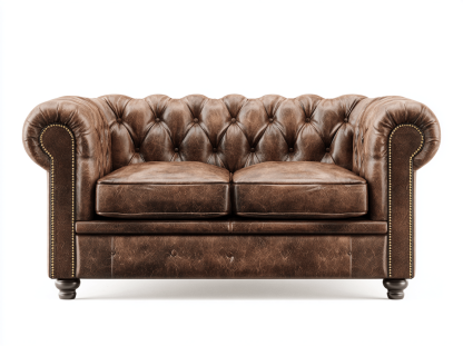 Canapé simili cuir marron vieilli 2 places – style Chesterfield – capitonnage vintage-Shelterano