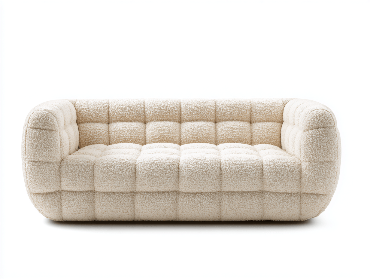 Canapé tissu bouclé – crème – design capitonné moderne-Shelterano