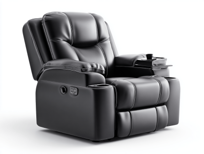 Fauteuil relax cuir noir – design moderne – avec porte-gobelets et rangement-Shelterano