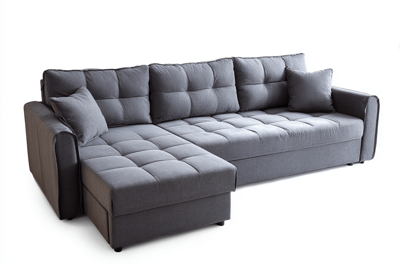 Canapé d’angle méridienne tissu 260×190 cm – gris foncé – avec fonction convertible et coussins assortis-Shelterano