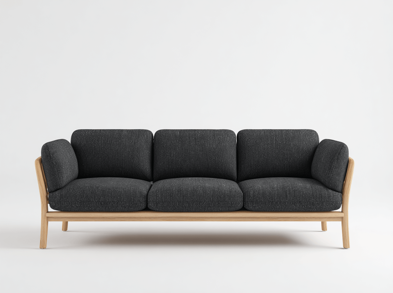 Canapé tissu 3 places – gris foncé – structure en bois clair – style scandinave-Shelterano