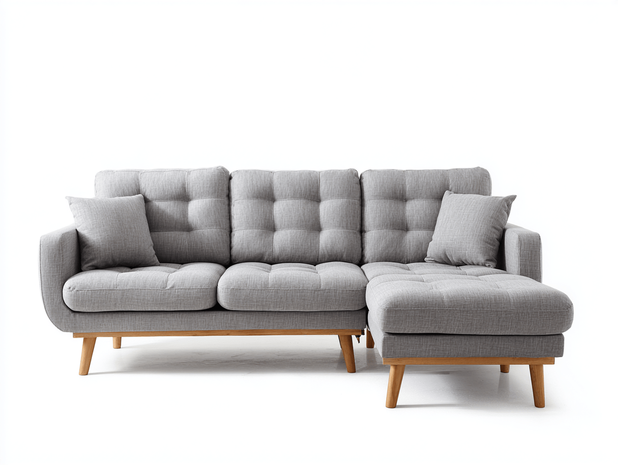 Canapé d’angle en tissu 260×165 cm – gris clair – style scandinave avec méridienne et coussins inclus-Shelterano