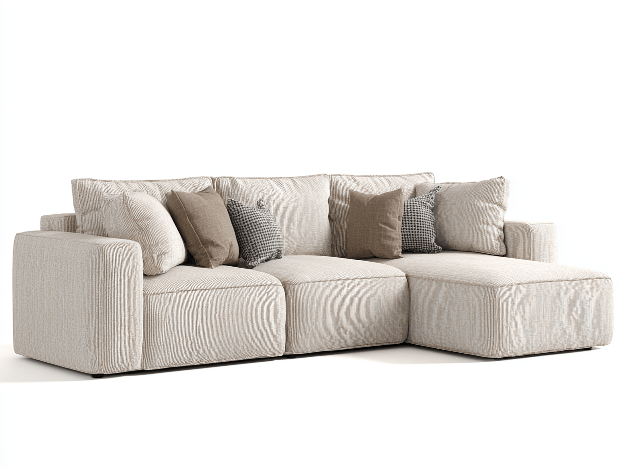 Canapé d’angle – tissu beige 265×170 cm – design moderne avec coussins décoratifs-Shelterano