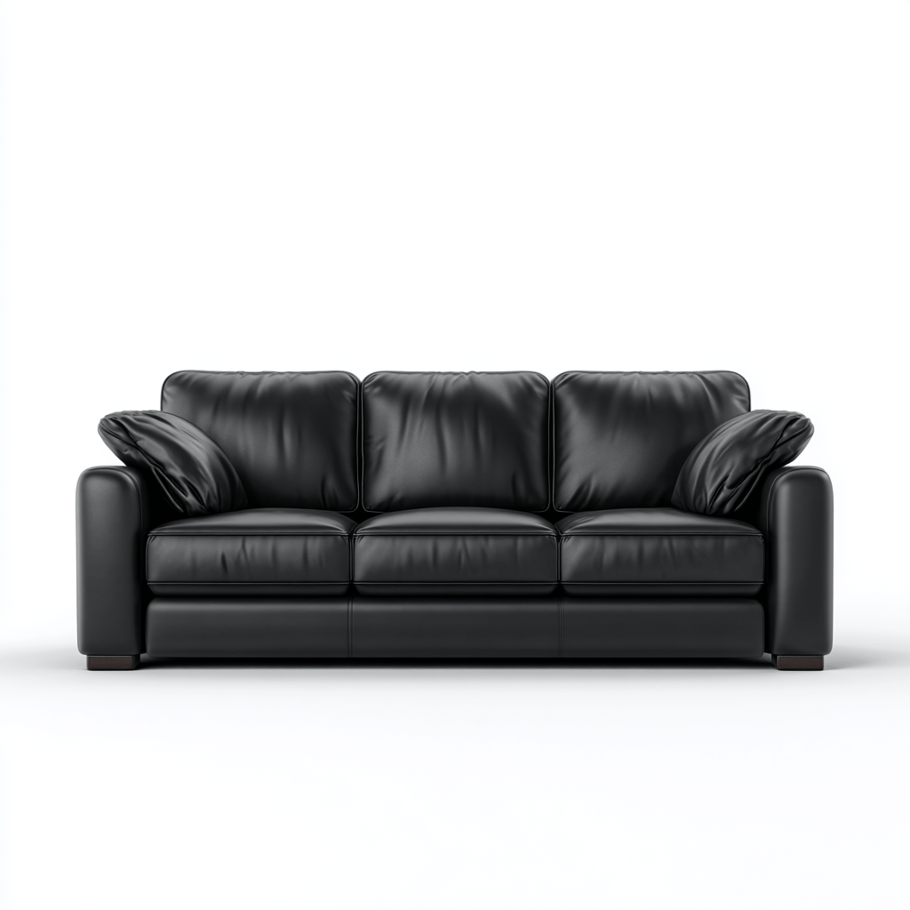 Canapé simili cuir noir 3 places 215×95×92 cm – accoudoirs droits – style moderne avec coussins-Shelterano