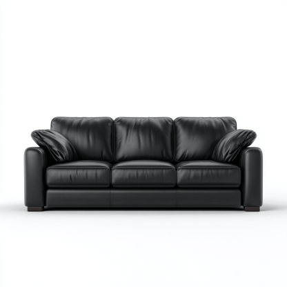 Canapé simili cuir noir 3 places 215×95×92 cm – accoudoirs droits – style moderne avec coussins-Shelterano