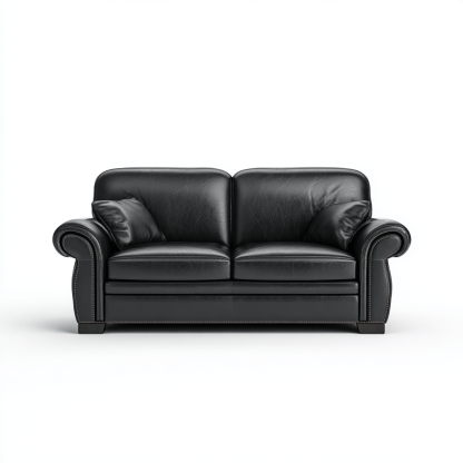 Canapé simili cuir noir 2 places 165×92×90 cm – accoudoirs arrondis – style moderne classique avec coussins-Shelterano