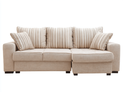 Canapé d’angle – tissu beige à rayures 255×170 cm – style moderne avec méridienne et coussins-Shelterano