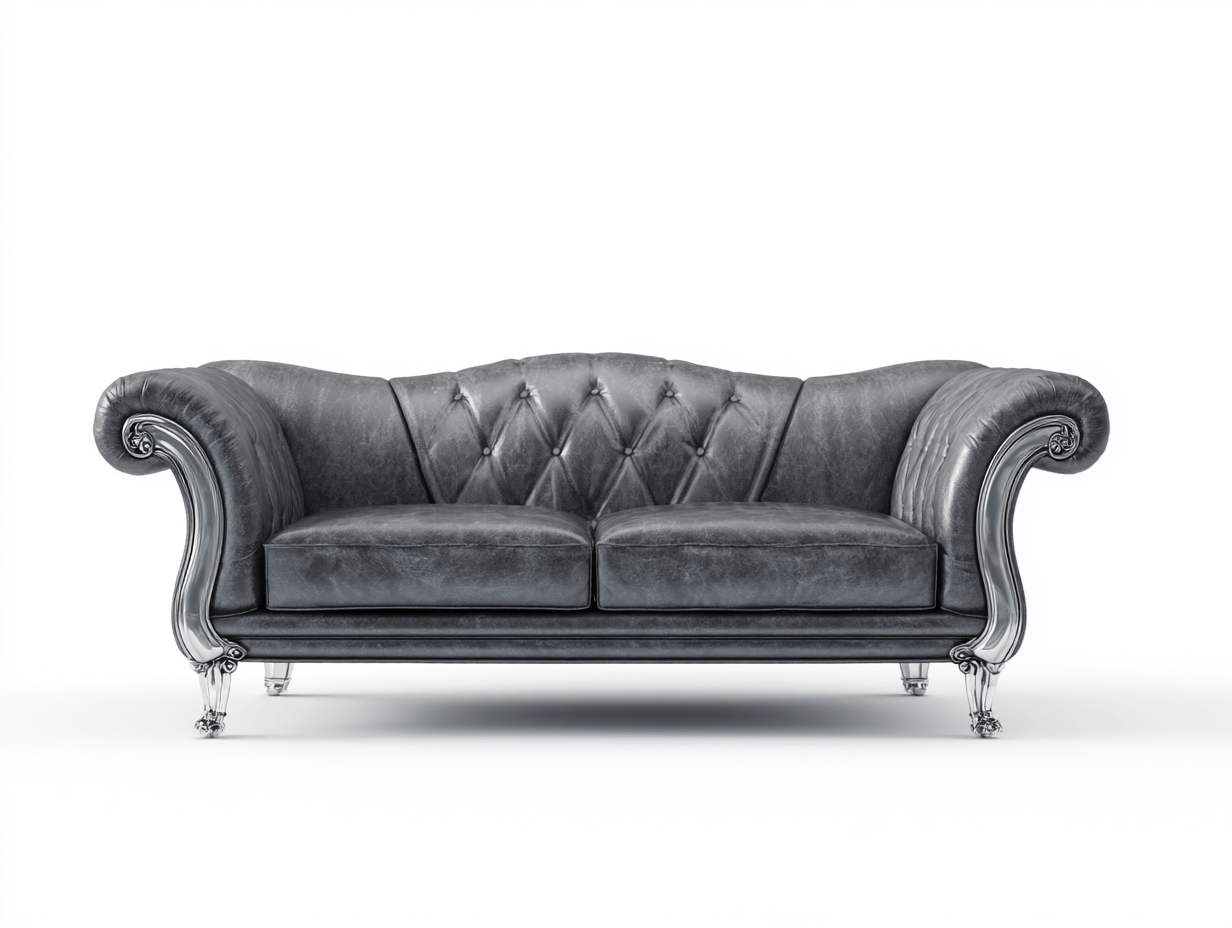 Canapé simili cuir 190×85 cm – gris foncé – style baroque capitonné avec accoudoirs roulés-Shelterano