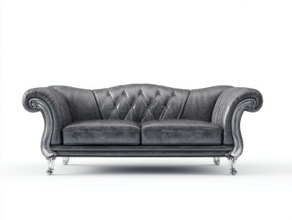 Canapé simili cuir 190×85 cm – gris foncé – style baroque capitonné avec accoudoirs roulés-Shelterano
