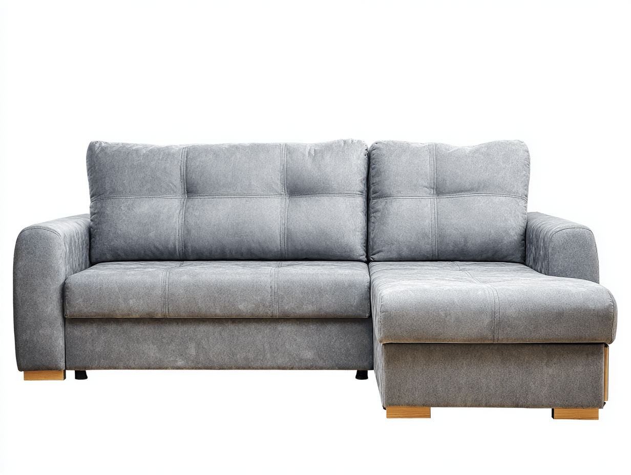 Canapé d’angle en tissu 260×165 cm – gris clair – style moderne avec méridienne, fonction convertible et coffre de rangement-Shelterano