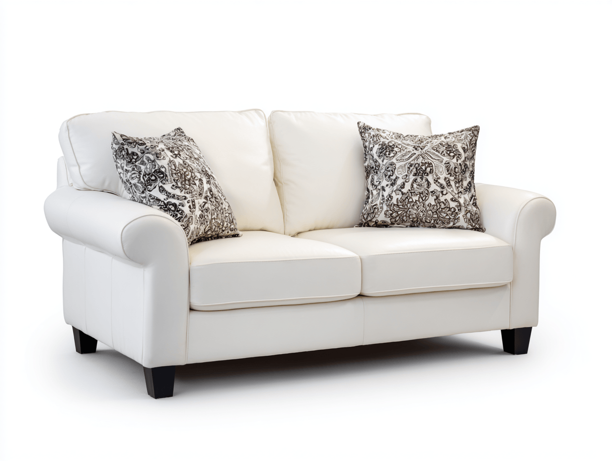 Canapé simili cuir 190×90 cm – blanc – style classique moderne avec accoudoirs arrondis et coussins décoratifs-Shelterano