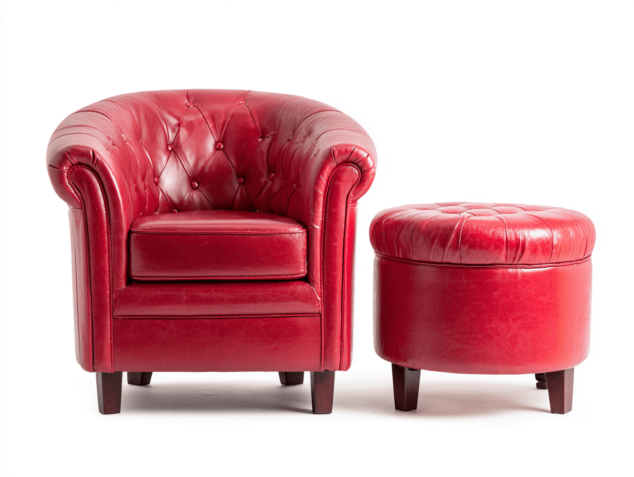 Fauteuil cuir capitonné avec repose-pieds 92×83×78 cm – rouge – style club classique-Shelterano