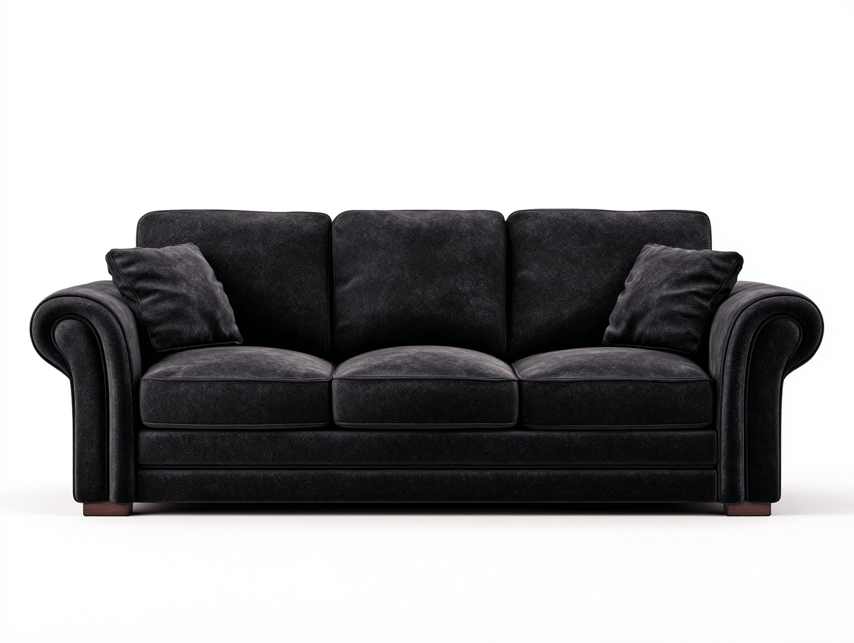 Canapé tissu 3 places – noir – style classique avec accoudoirs arrondis et coussins inclus-Shelterano