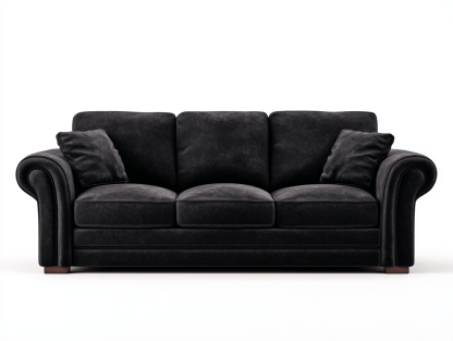Canapé tissu 3 places – noir – style classique avec accoudoirs arrondis et coussins inclus-Shelterano