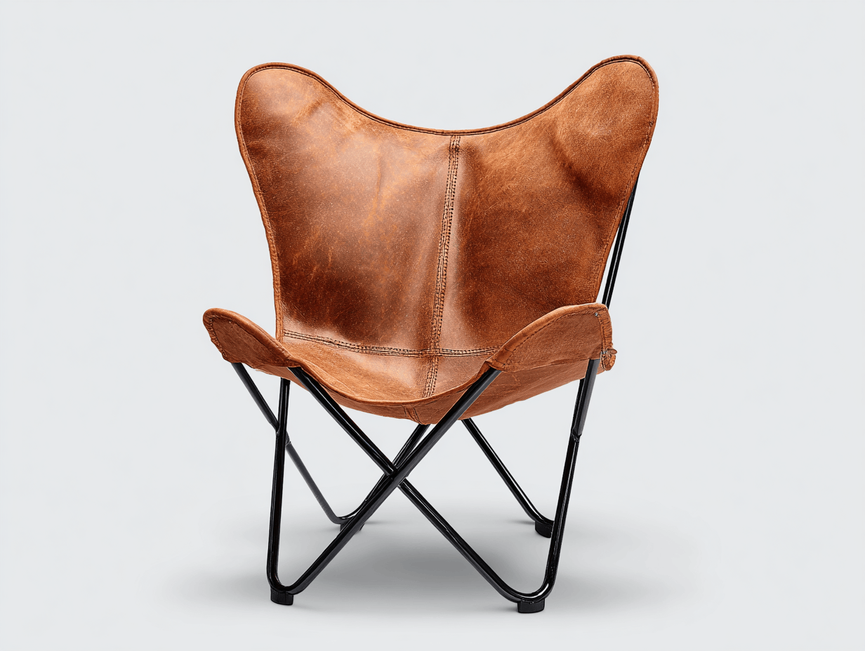 Fauteuil papillon cuir 78×82×94 cm – marron – structure métallique noire-Shelterano